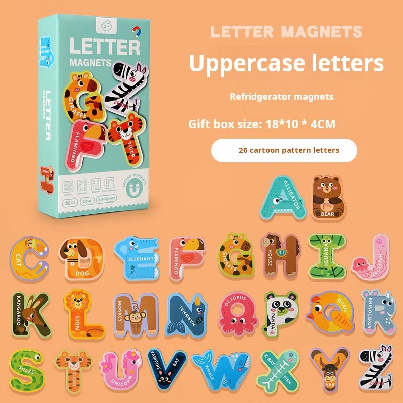 Kids Paper Magnetic Paste Lowercase Letters Animal Puzzle Puzzle Fun Training Color Abnormity Sticker Game For Gifts