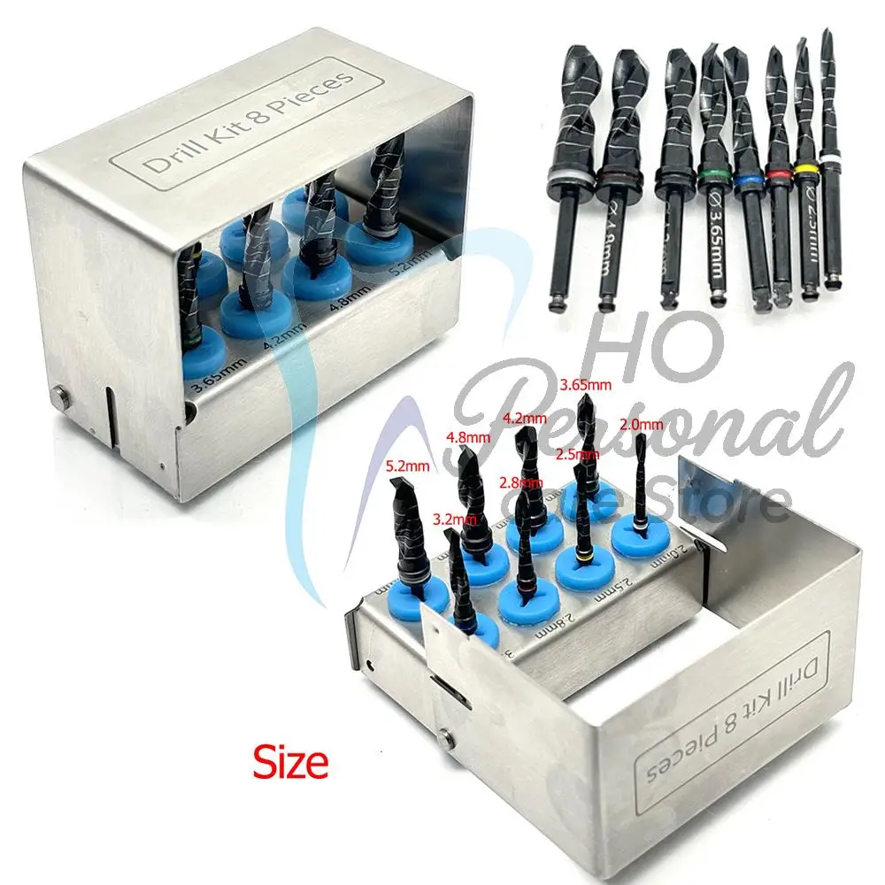 Kit quirúrgico de implante Dental, brocas recubiertas de titanio para Lanza y agujeros piloto, herramientas de odontología para elevación de seno maxilar, 8 Uds.