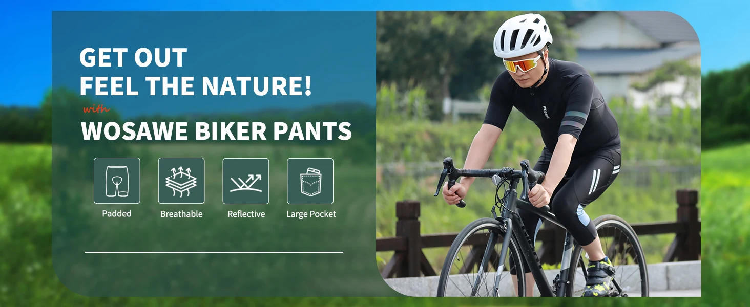 Description Picture 6 of itemWOSAWE Men Cycling Pants 3/4 Summer Breathable Gel Pad Compression Tights Bike Bicycle Trousers MTB Road Bike Capris Refleective
