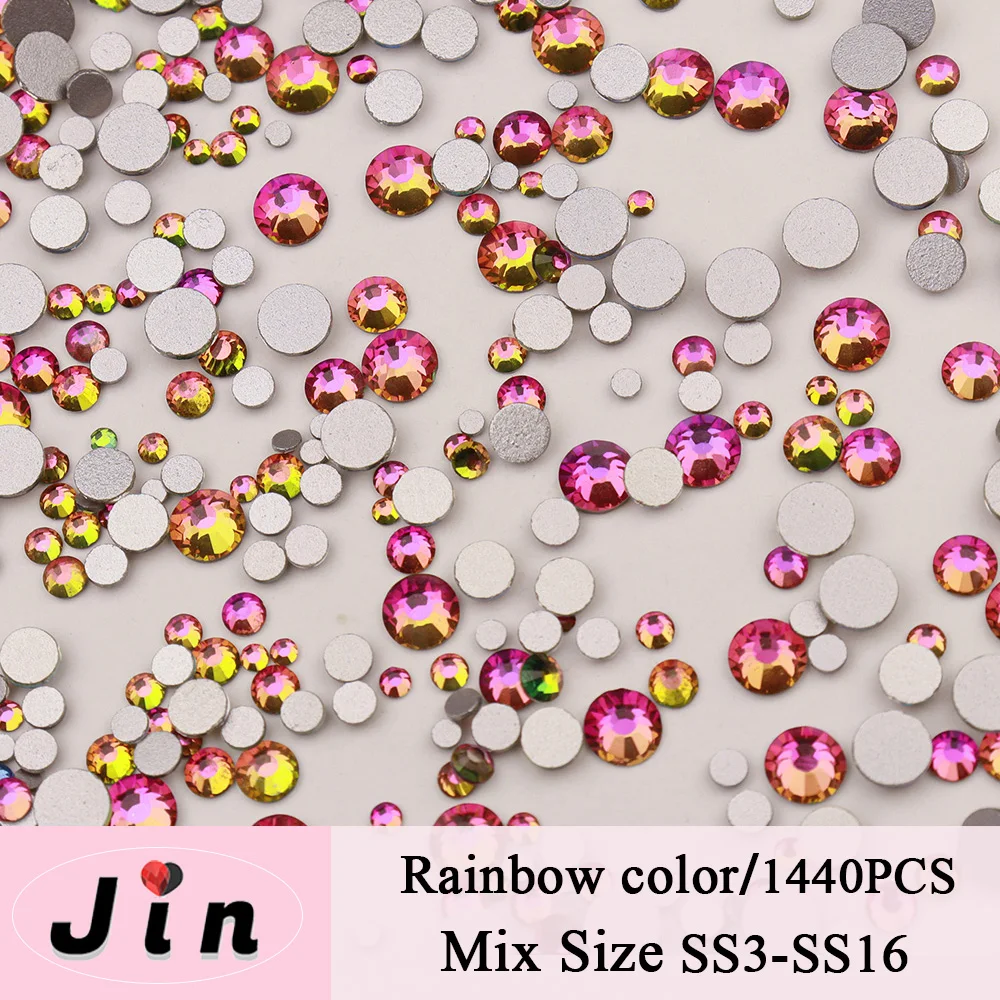 JIN 1440 Stück Gemischte Größen Klare Kristall-Strass-Steine Nicht-Hotfix Gold Rot Flache Glitzersteine für Nagelkunst Basteln DIY Dekorationen Schuhe – Detail 5