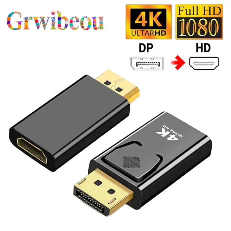 4K DisplayPort to HDMI-compatible Adapter Cable GRWIBEOU 1080P DP to HDMI-compatible Video Audio Converter For PC TV Laptop
