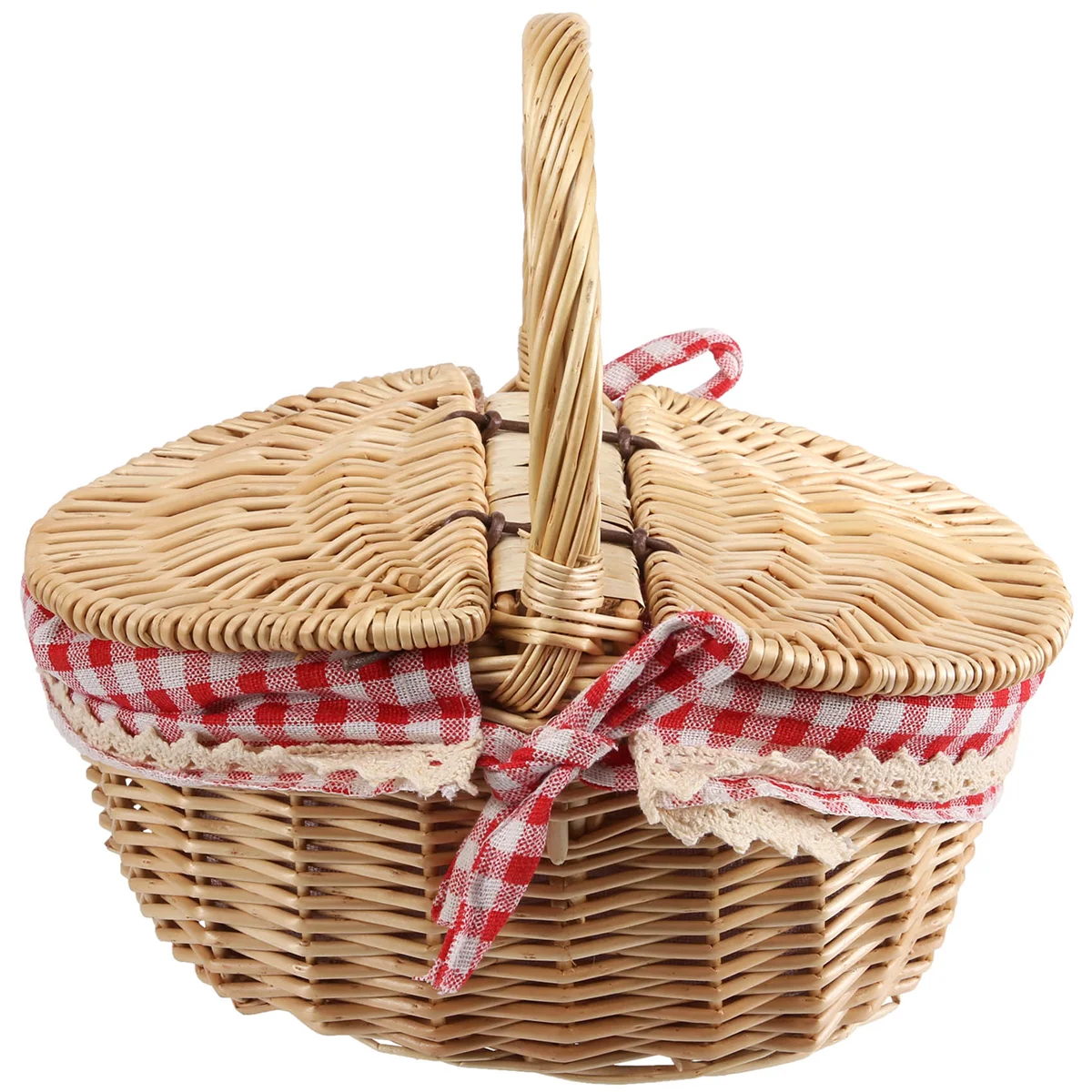 

Country Style Wicker Picnic Basket Hamper with Lid and Handle & Liners for Picnics, Parties and BBQs