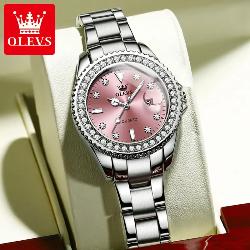 OLEVS Montre Femme Quartz Argentée Luxe - Diamants, Acier Inoxydable, Étanche 30m, Calendrier