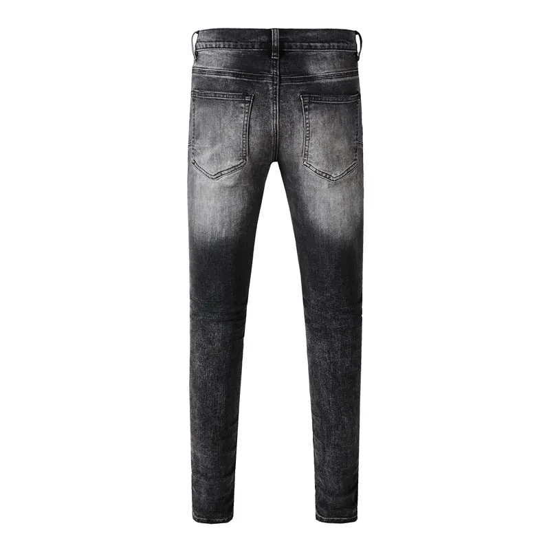 Street Fashion Men Jeans Retro Black Gray Stretch Skinny Fit Ripped Jeans Men Brand Designer Hip Hop Elastic Denim Pencil Pants