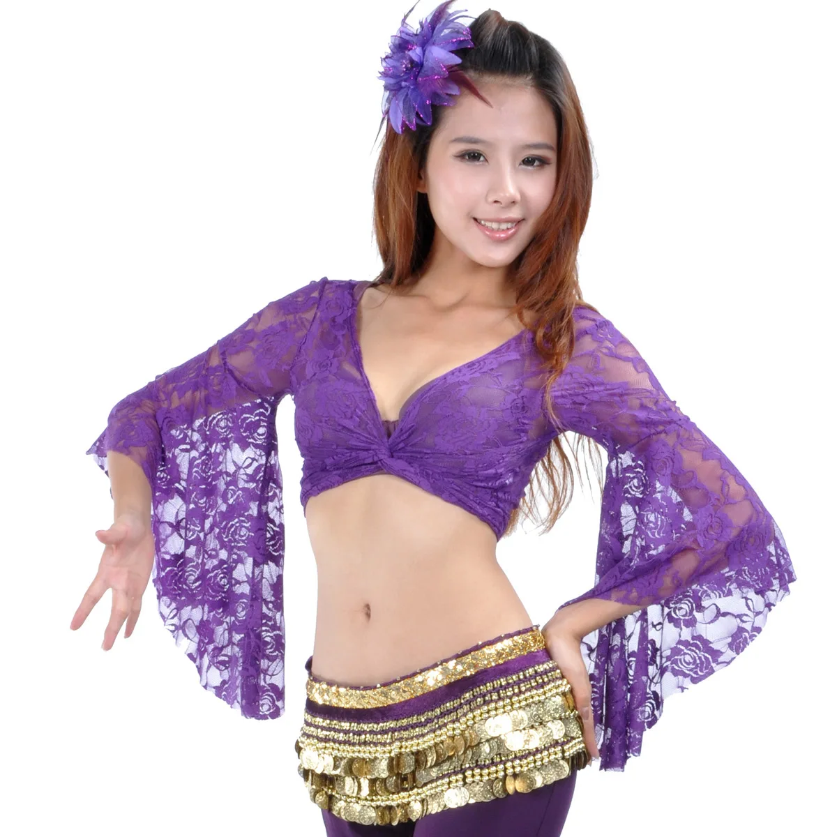 

1pcs/lot woman belly dancing lace top lady fashion flare lace dancing top