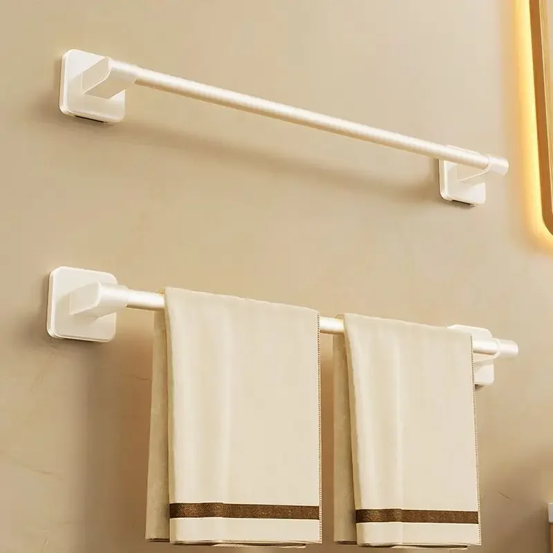 Milk white towel rack, bathroom free punching, bathroom rack, shelf, wall-mounted toilet, toilet towel hanging rod, single rod.
