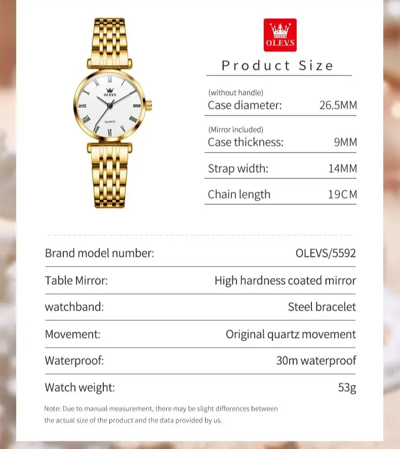 OLEVS 5592 Original Waterproof Quartz Watch For Women Top Brand Stainless Steel Ladies Wristwatch Roman Scale Fashion Watch 2024