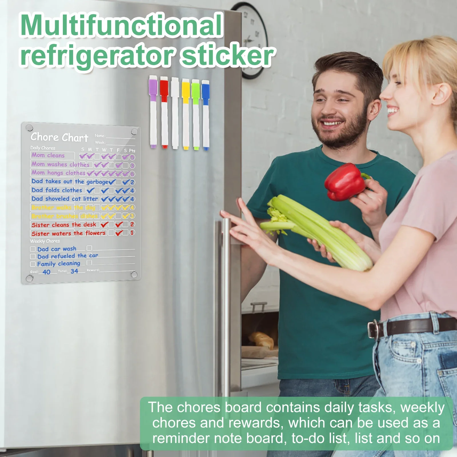 Acrylic Magnetic Chore Chart, Responsibility Reward Chore Board for Refrigerator 12"x8" Daily/Weekly to Do List White Board