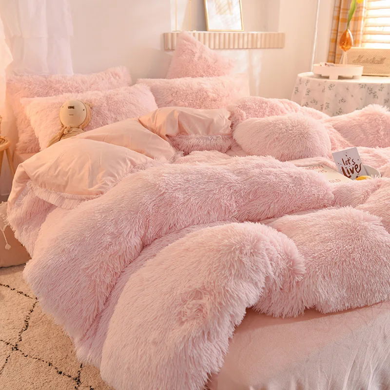 High Quality Warm Furry Duvet Cover Queen Soft Comfortable Long Plush Quilt Cover 220x240cm Warmth Blanket Comforers Covers Pink - Duvet Cover - AliExpress