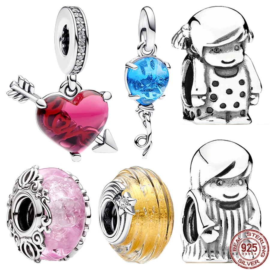 

New Arrivals Fine 925 Sterling Silver Glass Beads Heart Shape Dangle People Charms Fit Original Pandora Bracelet Fashion Jewelry