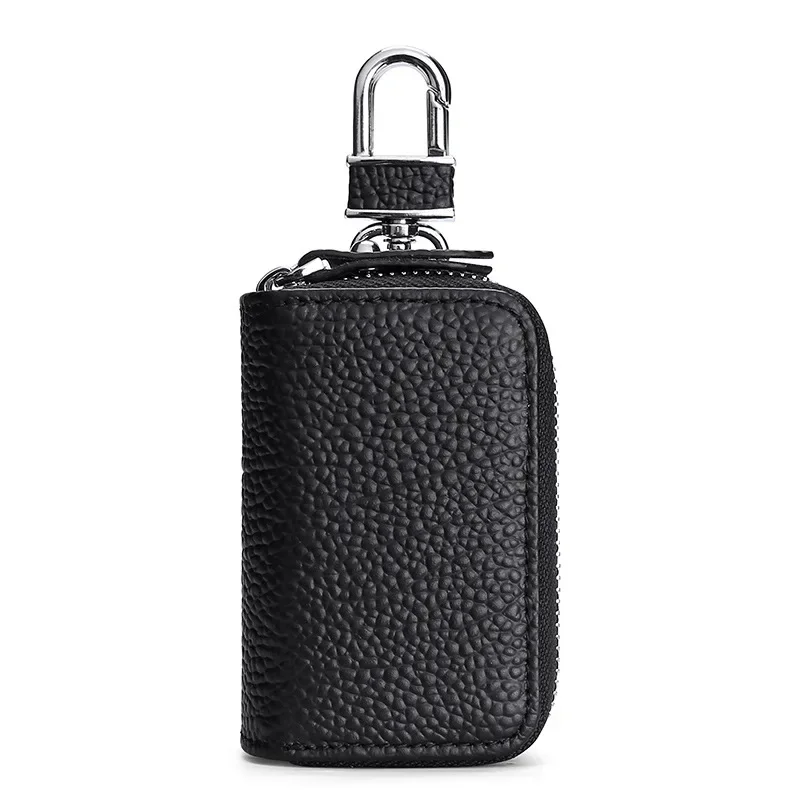 Premium Genuine Leather Double Zipper Car Key Pouch and Wallet Organizer