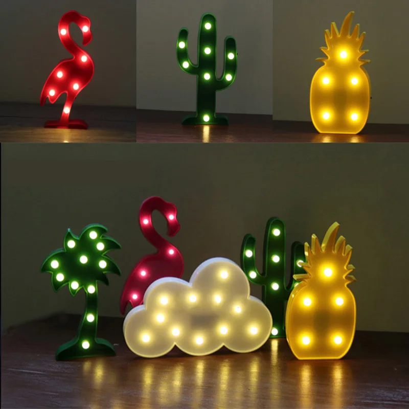 Cute LED Night Light Cloud Cactus Decoracion Nightlight Luminaria Flamingo Lamp 