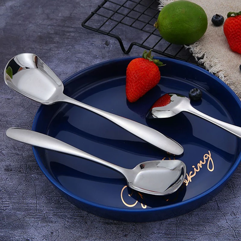 

3 размера, Большая квадратная кухонная ложка из нержавеющей стали с плоским дном, ковш для риса, супа, ложка, чайная ложка