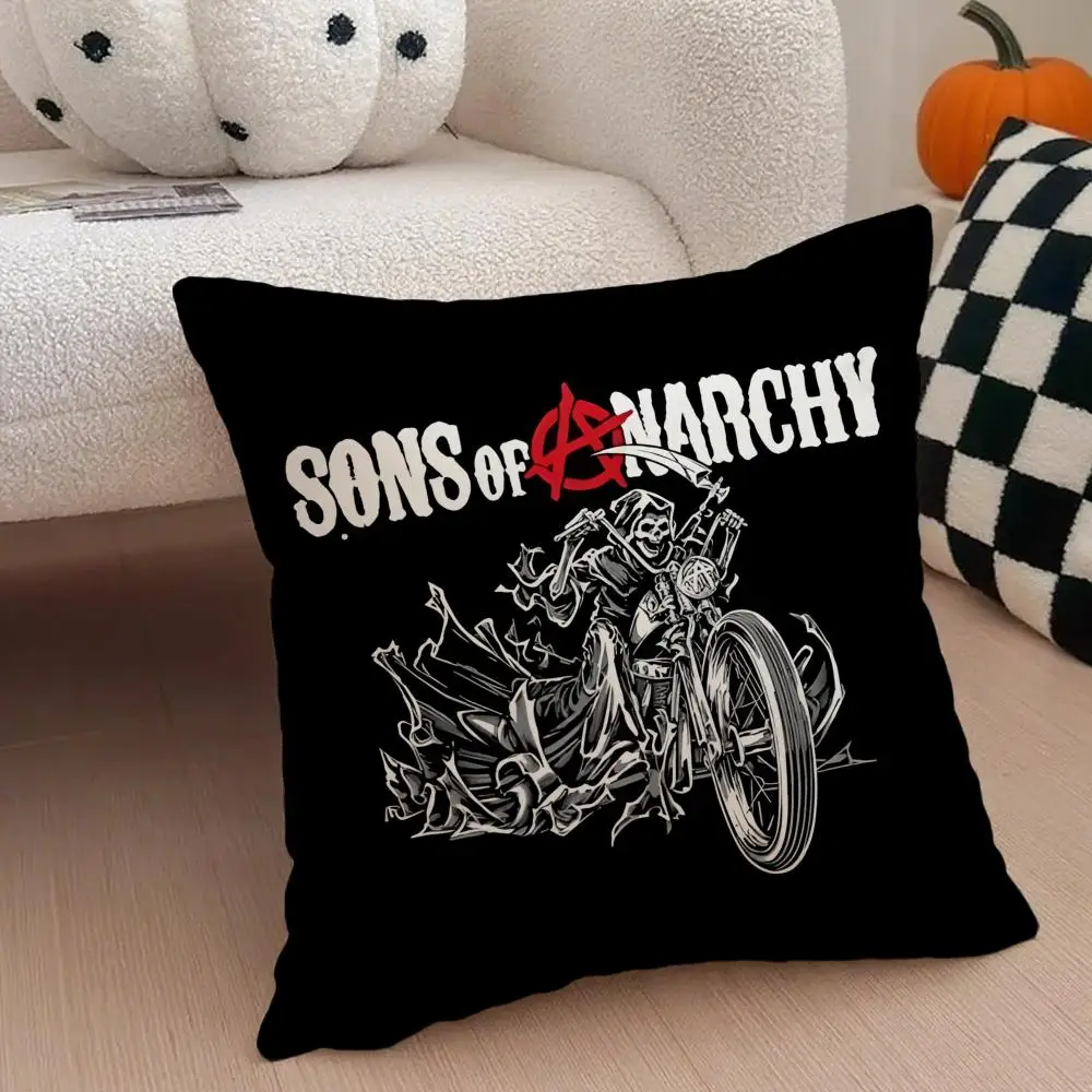 American Biker Drama S-Sons of Anarchy 쿠션 커버 투척 베개 커버 숨겨진 버튼 내구성이 뛰어난 폴리에스테르 의자 쿠션