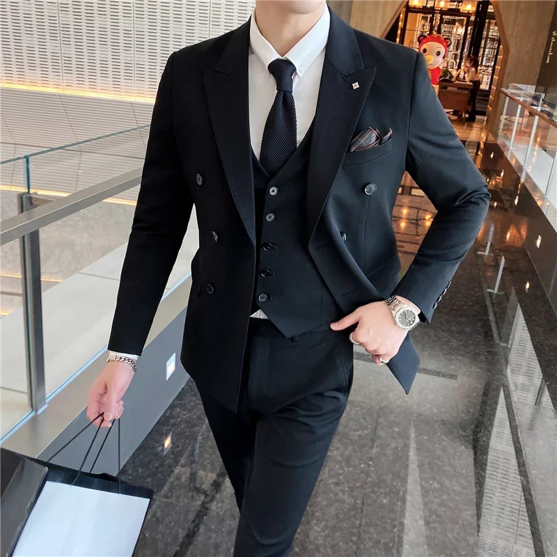 

High Quality (Blazer+ Vest + Trousers) British Style Senior Simple Fashion Business Elegant Wedding Gentleman Suit Three Pieces