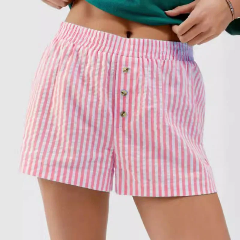 2024 Spring and Summer Women's Short Pants New Hot Selling Striped Checkered Button Casual Commuter Women Simple Fashion Shorts