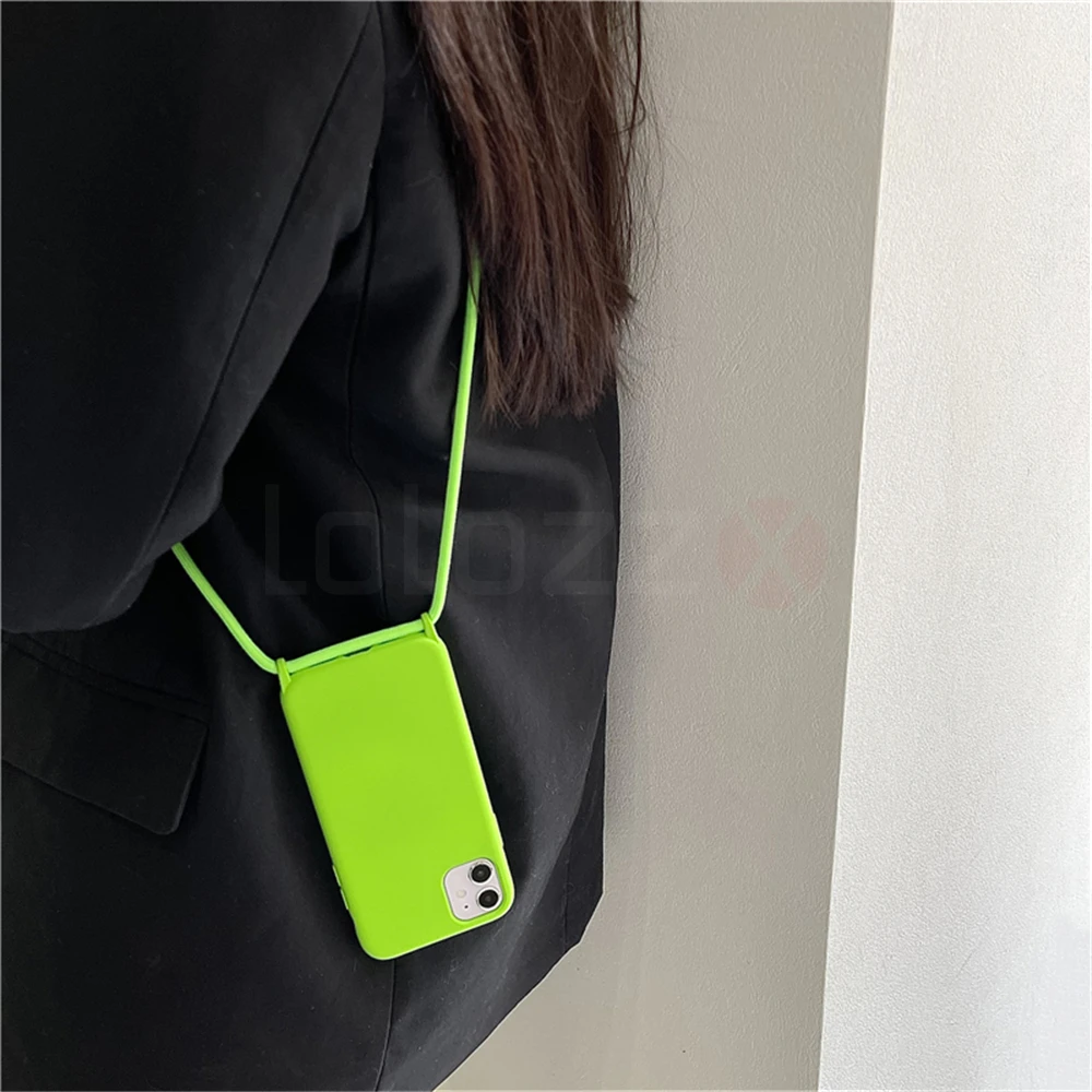 Fluorescent Silicone Phone Case with Lanyard Cord and Neck Strap - Shockproof Cover