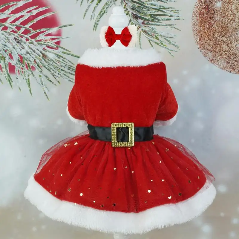 

Pet Christmas Outfit Shiny Netting Dog Santa Claus Costume Cute Girl Clothing Red Dresses Dog Cat Christmas Outfit mesh skirt