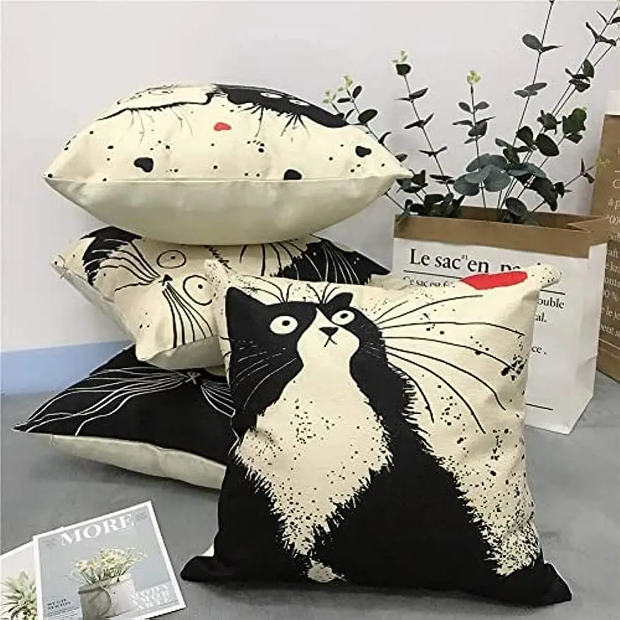 Cute Cat Linen Pillow Cover Pillow Pillowcase 45x45cm Home Living Room Sofa Decoration Pillowcase pillow case 2