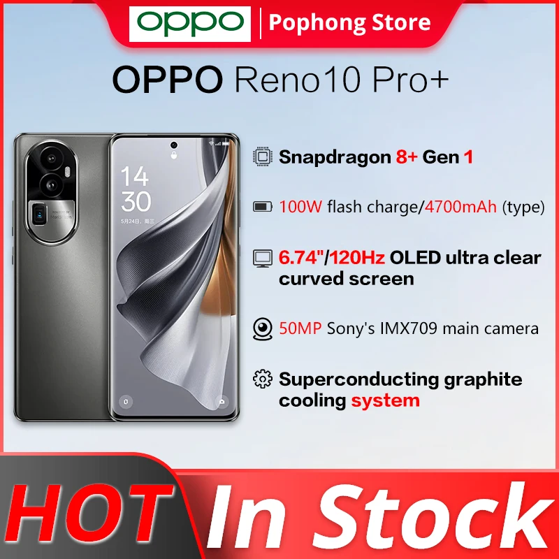 

OPPO Reno 10 Pro+ 5G Mobile Phone 6.74 inch 120Hz AMOLED Flexible Curved Screen Snapdragon 8+ Gen 1 Octa Core 100W SuperCharge