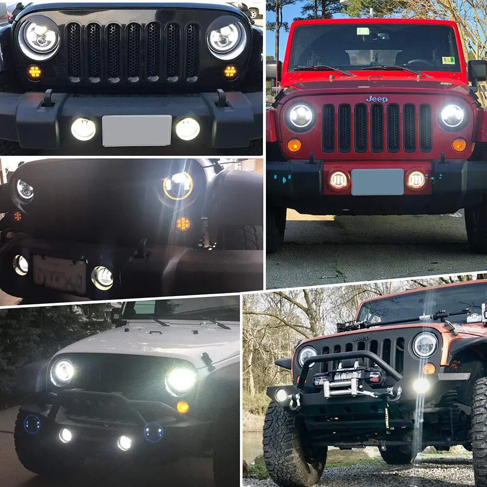2Pcs 7 Inch Round 280W LED Headlight Halo Angle Eyes DRL Turn Signal Light for Jeep Wrangler JK LJ TJ CJ 97-18