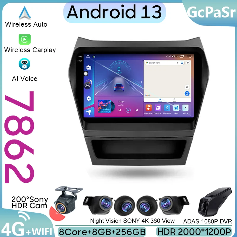 

Автомобильный Android для Hyundai Santa Fe 3 2013-2016, автомобильное радио, Carplay, GPS-навигация, мультимедийный плеер, 5G WIFI IPD BT 4G No 2din DVD