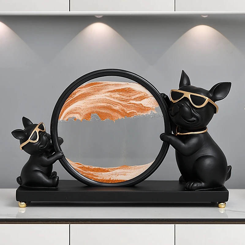 black-french-bulldog-statue-and-sculpture-with-running-sand-watch-round-hourglass-flowing-sand-clock-frame-moving-sandglass-art