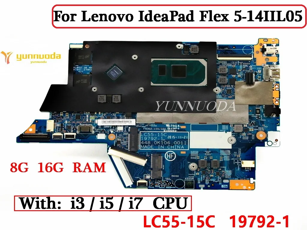 Lc55-15C 19792-1 Per Lenovo Ideapad Flex 5-14Iil05 Scheda Madre Del Computer Portatile Con I3 I5 I7 Cpu Di Decima Generazione 8Gb 16Gb Ram V2G Testato
