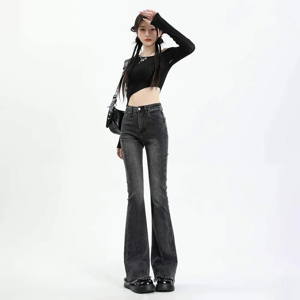 America Y2K 2024 패션 레트로 루즈 데님 바지, 슬림 하라주쿠 스타일, 루즈 와이드 레그 청바지, 여성 스키니 하이 웨이스트 플레어 청바지