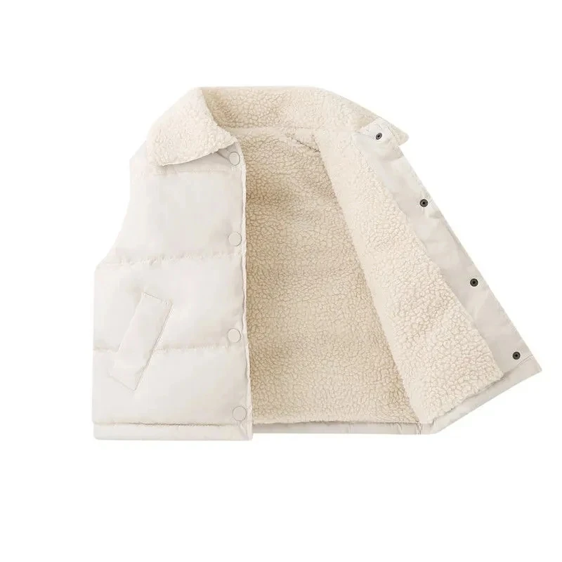 Fashion Turn-down Collar Boys Girls Vest Autumn Winter Thickened Baby Warm Vest Kids Foreign Flavor Solid Color Sleeveless children vest