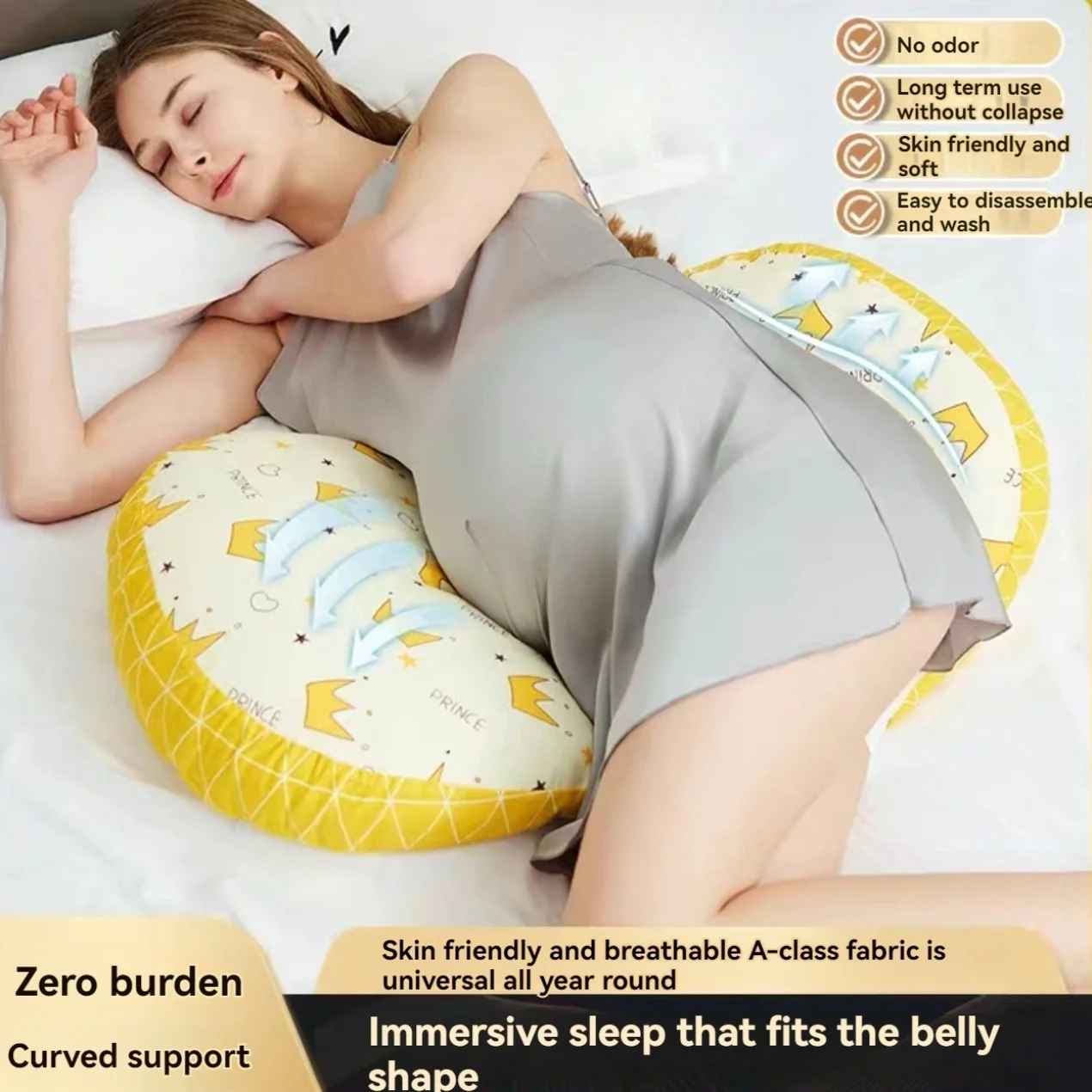 1pc Cotton Maternity Pillow for Side Sleeping U-shaped Pregnant Pillow Pure Cotton Abdominal Support