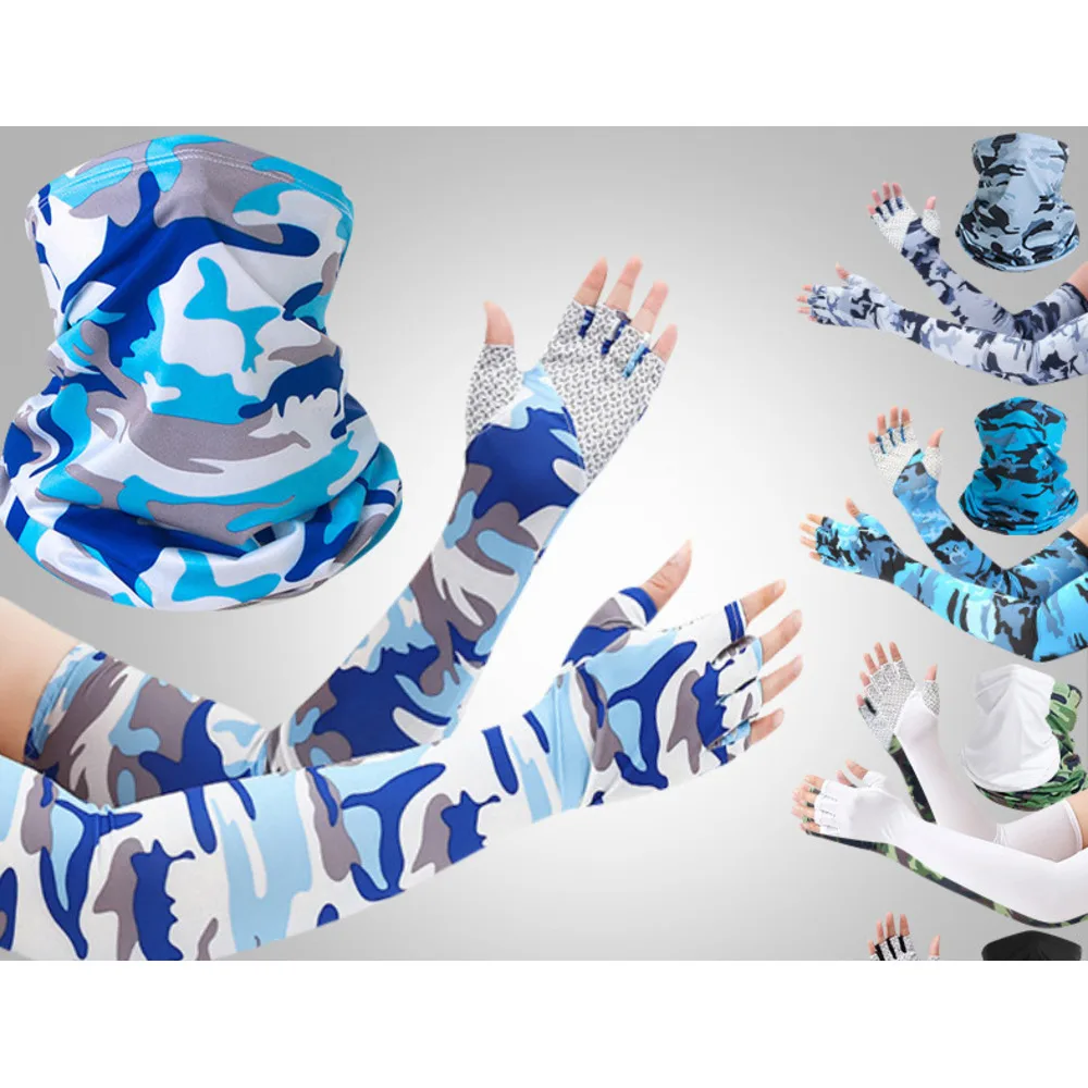 Guantes de medio dedo con protector solar de seda de hielo de verano, para ciclismo, deportes, diadema mágica versátil, funda antideslizante para exteriores_voghion.com