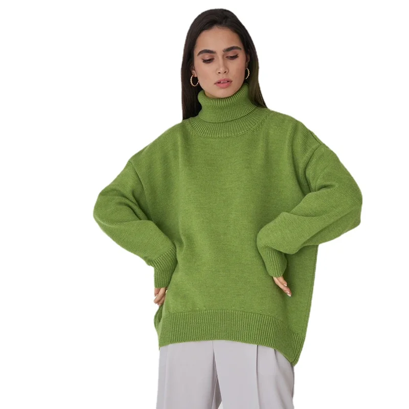 

Однотонный свитер с высоким воротником 2022, Женский вязаный пуловер с длинным рукавом, свитер для женщин