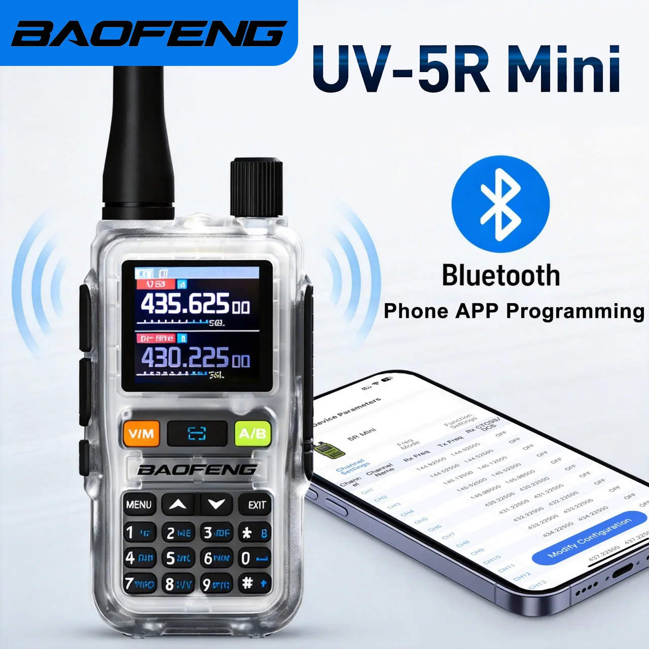 바오펑 UV-5R 미니 무전기 멀티 밴드 에어밴드 블루투스 프로그래밍 999채널 NOAA VOX 타입-C 장거리 포켓 양방향 무전기