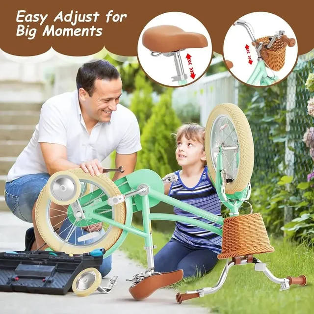 Children's Training Wheels Bike, 12-20 Inch, Adjustable Seat & Handlebar for Ages 2-12