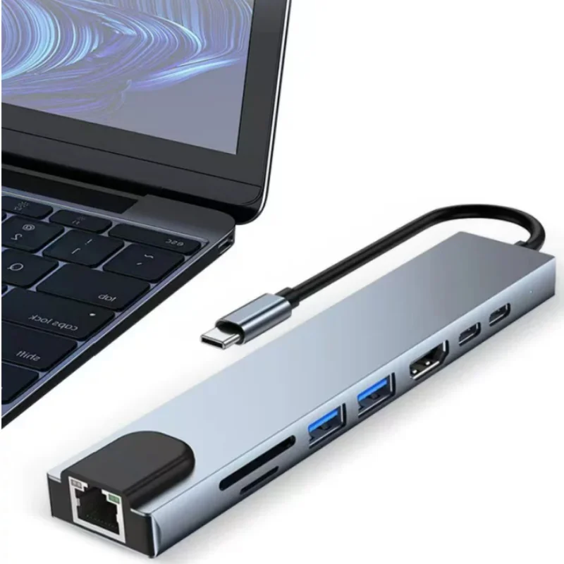 8-in-1 Type-C Expansion Dock with Network Port 4K High Definition HDMI Screen Expansion SD/TF Card Reader Multi-functional HUB 4