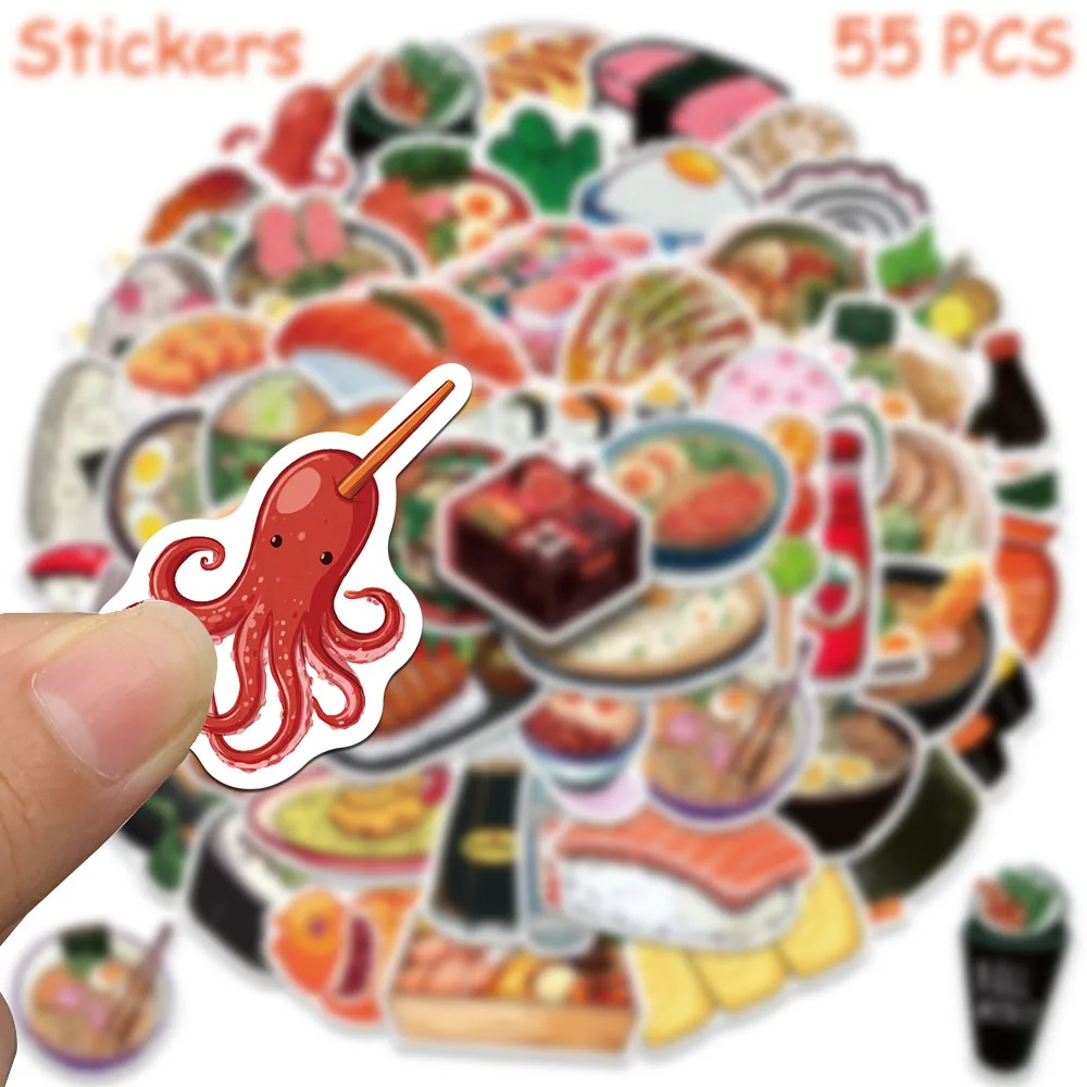 55pcs 일본 요리 스티커 데칼 노트북 스크랩북 스케이트 보드 헬멧 냉장고 DIY 낙서 미적 스티커