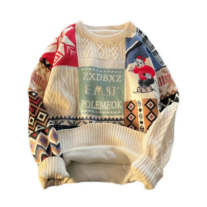Christmas Sweater Men's Winter Plush Thickened Warm Knit Shirt American Loose Fashion Couple costume Sweater