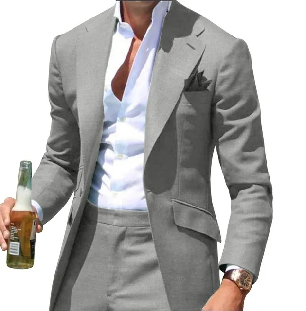 Peak Collar Men Suits Notched Slim Fit Blazers Jackets Pants 2PCS Causal Business Wedding Groom Wear mens suit