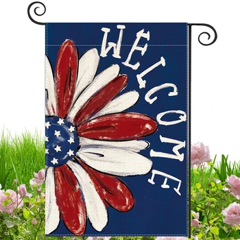 18x12in Patriotic Flower Flag - Welcome - Garden Flag