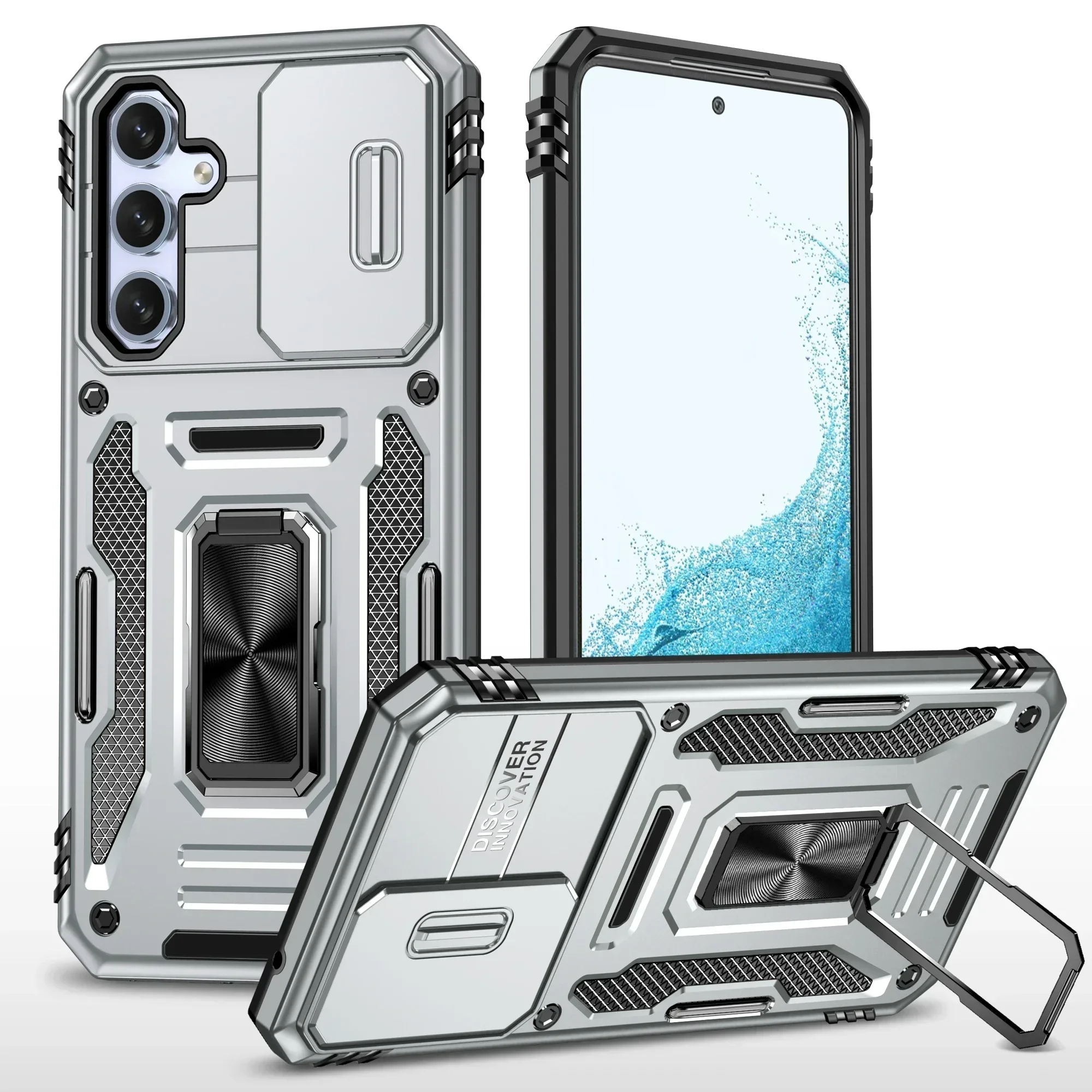 Premium Slide Camera Stand Armor Case with Kickstand and Antifall Protection