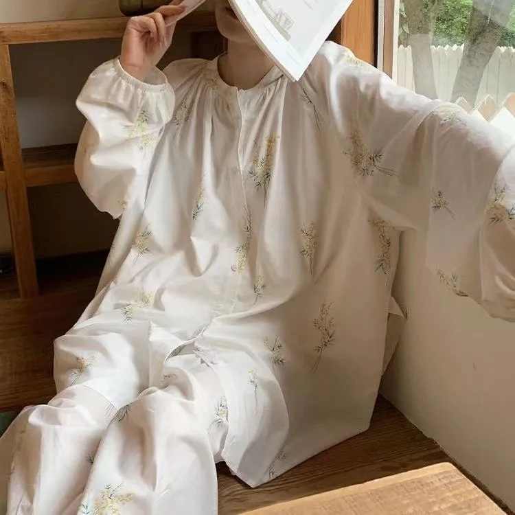 

Японская женская пижама, свободный силуэт с длинным рукавом, комплект одежды большого размера для дома, для беременных и после родов