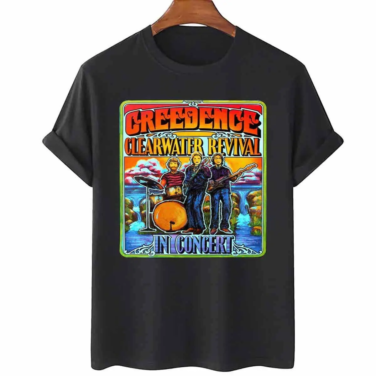 In Concert Summer Creedence Camicia Revival Smanicata Nera Unisex S-5Xl Pe320 Maniche Lunghe