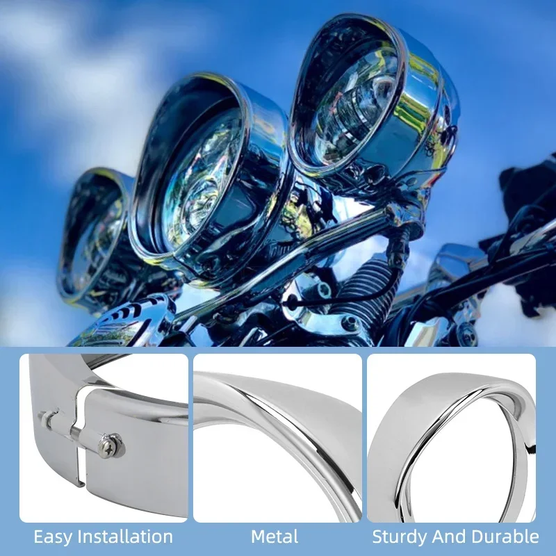SSFRI Anello Faro 7 Pollici Cromato Per Harley Touring Road King Electra Glide Softail 1994-2022