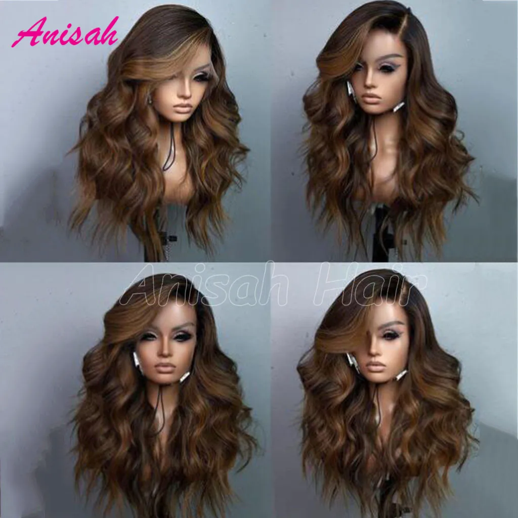 

Loose Wave Glueless Brazilian Virgin Hair Lace Wig Ombre Highlight Lace Front Wigs Human Hair For Black Women