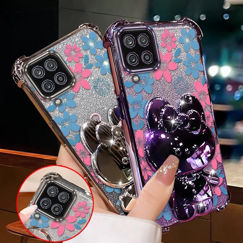 Elegant Blue Floral Phone Accessory Set - Includes Case, Lanyard & Stand