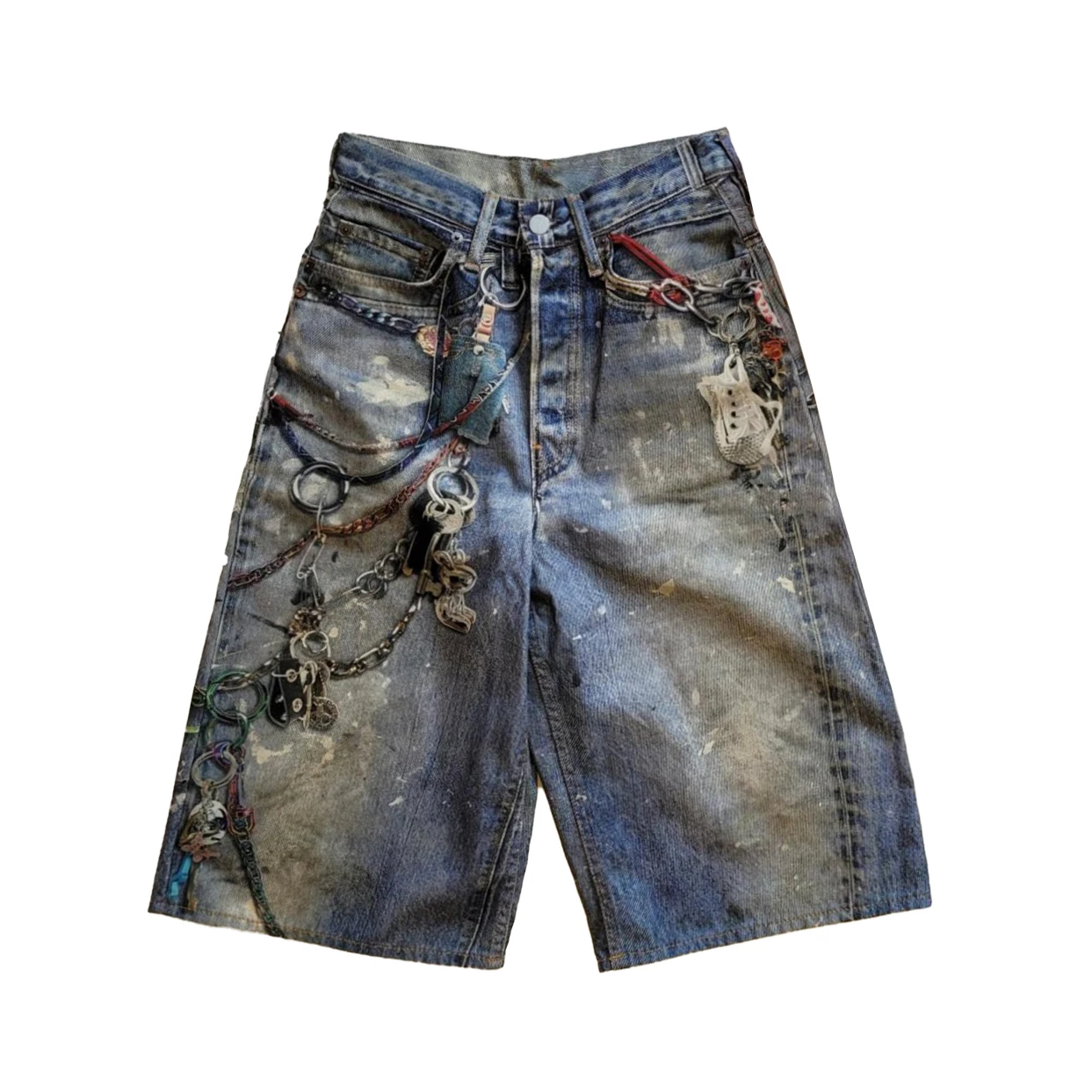 NIGO Men Women Summer Solid Color 3D Printed Low Rise Vintage Casual Loose Denim Shorts Ngvp #nigo8514
