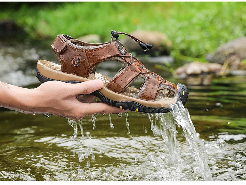 Sandales en cuir véritable pour hommes, chaussures d'été à la mode pour l'extérieur et la plage, grande taille 38-47, 2022