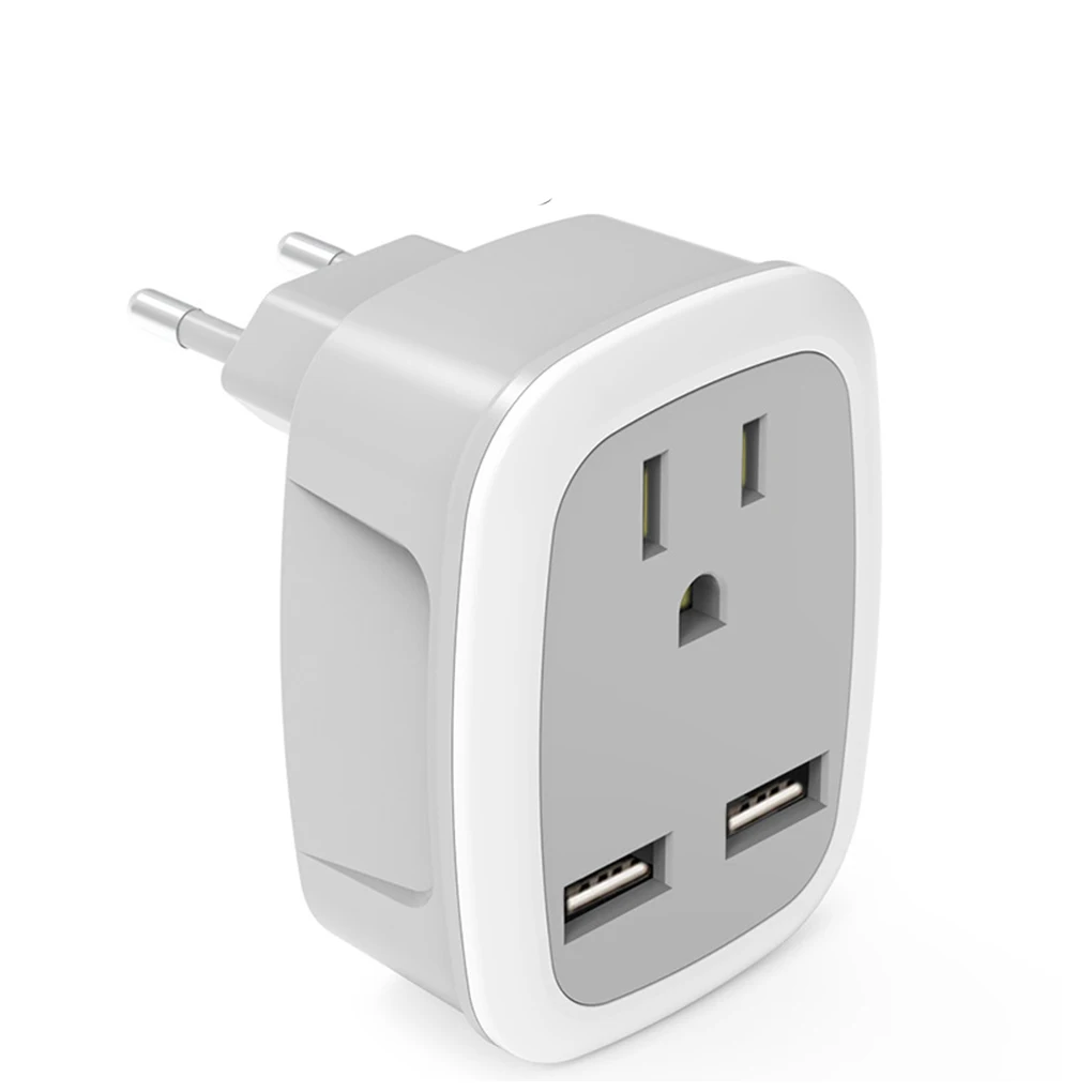 EUtoUSPowerAdapter3PortsElectricalConversionOutletPlug110V