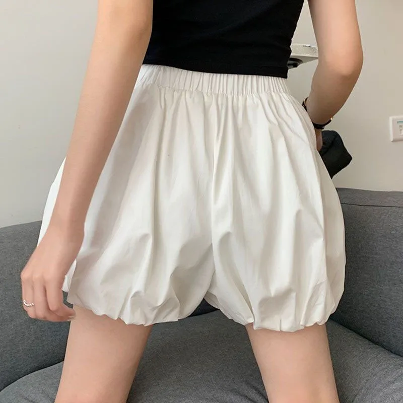 Lucyever 2025 Spring Fluffy Bloomer Shorts for Women Solid High Waist Loose Cute Shorts Female Korean All Match Short Pants